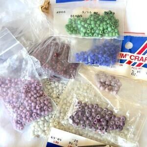 145 grams Mixed Lot Glass Seed Beads Opaque Westrim Crafts Purple, White, Green